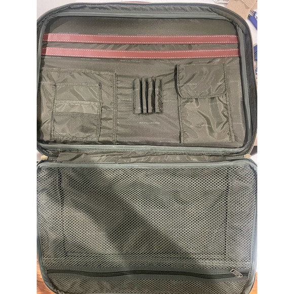 American Tourister Soft Shell Brief Case Green Tan Shoulder - Picture 2 of 4